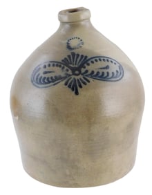 American salt-glazed stoneware jug by J. B. Caire & Co., Pokeepsie, 19th C., hand-painted cobalt