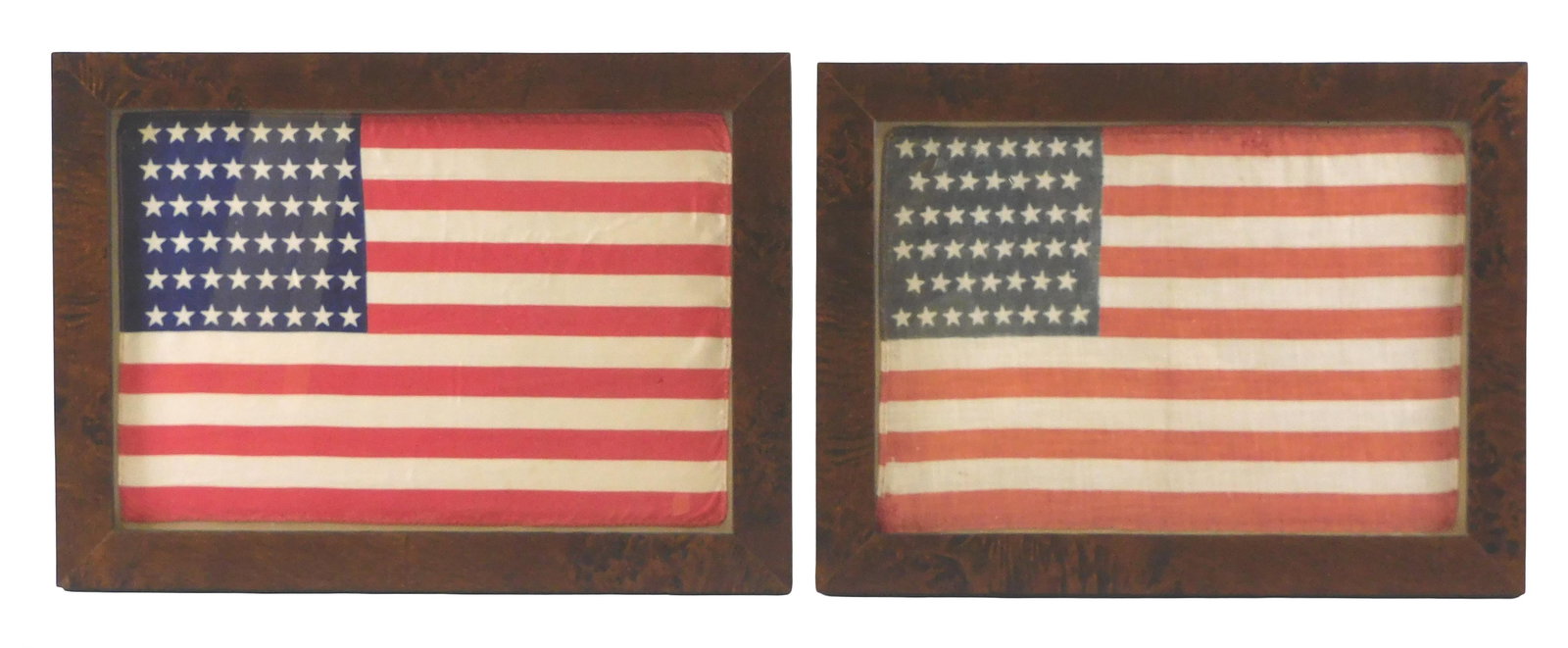 +Two framed small 48-star American flags, early/mid 19th C., similarly sized flags were carried by (1 of 4)