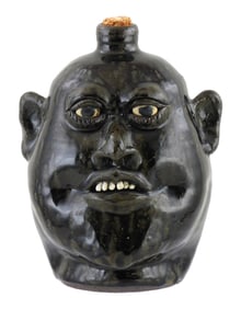 FACE JUG: Lanier Meaders (Georgia, 1917 - 1998), "Face with Pointed Chin", folk art pottery jug,