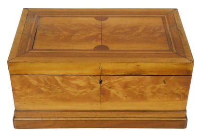 +Document box, American, 19th C., veneer on pine, poplar, and possibly flame birch, extensive