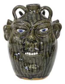 FACE JUG: Cleater (Georgia, 1921-2003) and Billie (Georgia, b.1922) Meaders, "Husband & Wife Face",