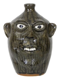 FACE JUG: Cleater Meaders (Georgia, 1921-2003), "Smiling Face with Wide Ears", 1988, folk art