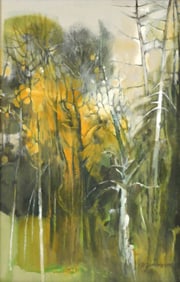 Paul Zimmerman (Connecticut, 1921-2007), “Wood Scape”, oil on canvas, depicts