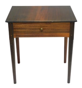 One drawer stand, 20th C., bench made in rosewood and ash, top with under-side molded edge above