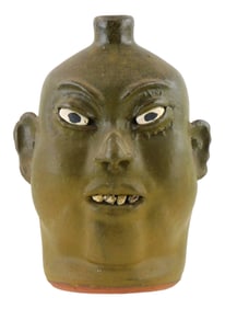 FACE JUG: Lanier Meaders (Georgia, 1917 - 1998), "Face with Chubby Cheeks", folk art pottery jug,