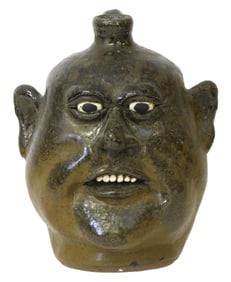 FACE JUG: Lanier Meaders (Georgia, 1917 - 1998), "Face with Wide Ears", folk art pottery jug,