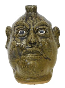 FACE JUG: Lanier Meaders (Georgia, 1917 - 1998), "Face with Closed Mouth", folk art pottery jug,