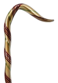 ART GLASS/ WHIMSEY: Free-blown glass candy stripe cane, hollow blown cane with gold powder interior,