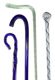 ART GLASS/WHIMSEYS: Four free-blown glass canes, solid green translucent glass with shepherd's