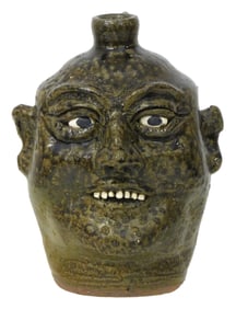 FACE JUG: Lanier Meaders (Georgia, 1917 - 1998), "Face with Overbite", folk art pottery jug,
