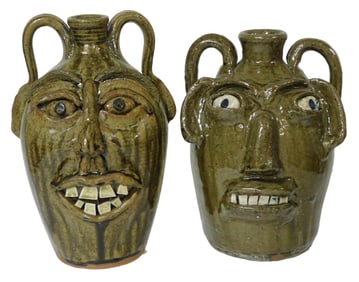 FACE JUGS: Two pieces, one Burlon Craig (Vale, N.C.,1914–2002) and one signed "H.B.", both art