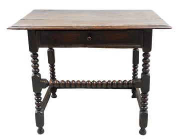 Tavern table, likely English, 17th-18th C., oak, single side-hung dovetailed drawer with front