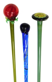 ART GLASS/WHIMSEYS: Three 20th C. art glass canes, including: pomegranate handle cane, c. 1960,
