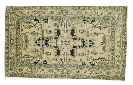 RUG: Peshawar Serapi, 2' 10" x 4' 8", wool on cotton, beige-gray field and border with accents of