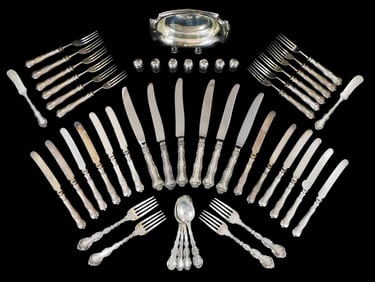 STERLING: Assorted flatware and hollowware including twelve each fruit fork and knife in 'King'