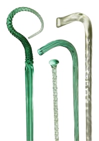 ART GLASS/WHIMSEYS: Four free-blown aqua glass canes, including: solid green translucent glass cane,