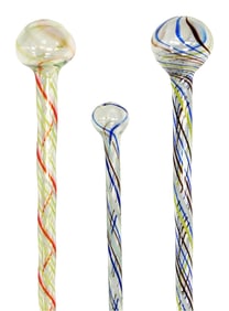 ART GLASS/ WHIMSEYS: Three free-blown glass parade staffs, all hollow with bulbous tops, tapered