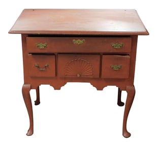 Dressing table, New England, 18th C., cherry and poplar, older red/brown paint, pegged top with