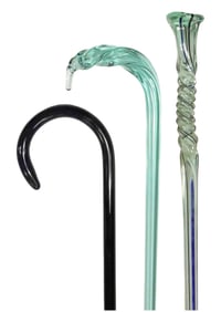 ART GLASS/ WHIMSEYS: Three free-blown glass canes, including: solid green translucent glass with