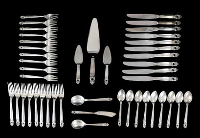 STERLING: "Royal Danish" pattern flatware set by International Silver, forty-four pieces of sterling