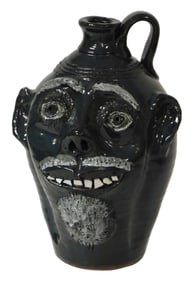 FACE JUG: Bobby Ferguson (Georgia, 1933 - 2005), "Face Jug with Gray Facial Hair", 2003, folk art