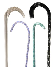 ART GLASS/WHIMSEYS: Four free-blown solid glass canes, including: translucent black glass cane with