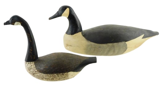 +Two Canada goose decoys, including: decoy previously attributed to Eugene Ortley, c. 1940s, New