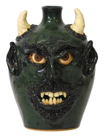 FACE JUG: Sandy Cole (North Carolina, late 20th/ 21st C.), "Green Devil Face Jug", 2005, folk art