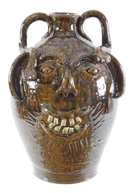 FACE JUG: Ben Allman (Catawba Valley, N.C., 20th/ 21st C.) "Snake Man #1" large folk art pottery