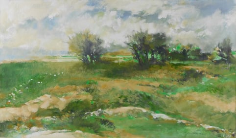 Paul Zimmerman (Connecticut, 1921-2007), untitled landscape with meadow, watercolor and gouache,