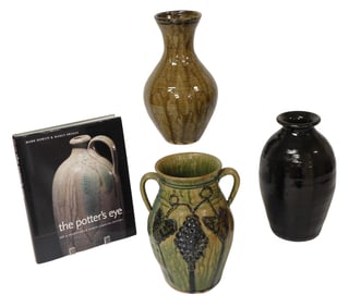 FOLK ART POTTERY: Three signed pieces by Walter Fleming, Albert Hodge and Kim Ellington, all of