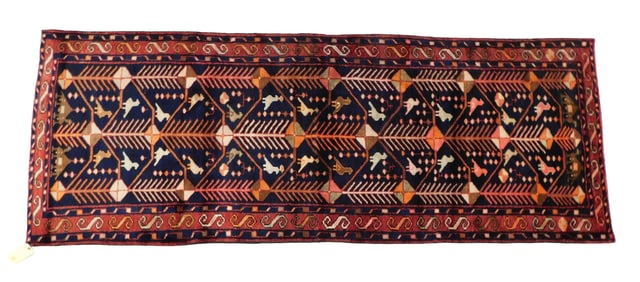 RUG: Semi-antique Northwest Persian, 3' 5" x 9' 4", wool on cotton, classic tribal elements