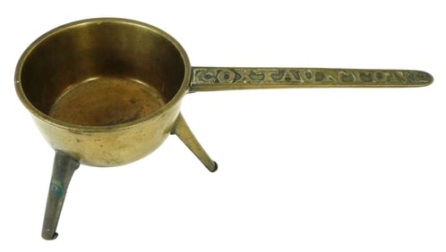 +Cast bronze tripod pot, English, late 18th C., heavy bronze with three round tapered legs and