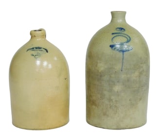 Two American salt glazed stoneware jugs including: two gallon jug by M. C. Webster & Son, Hartford,