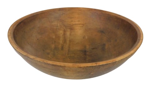 TREENWARE: Large American turned treen bowl, 19th C., old finish/ patina, wear consistent with age