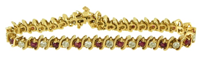 JEWELRY: 14K ruby and diamond “S” link bracelet, “S” link tennis bracelet