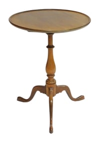 Candlestand, 20th C., reproduction in mahogany with round dished tilting top, vase and ring turned