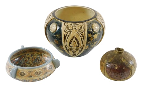 Three pieces of art pottery, 20th C., details include: Choisy le Roi HB & Cie planter, Chinoiserie