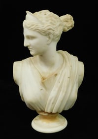 SCULPTURE: Bust of Diana, classical depiction inspired by the statue of Diana of Versailles, white