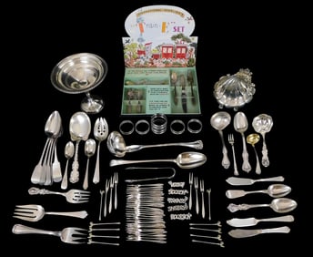 STERLING: 50+ pieces of miscellaneous sterling flatware and hollowware, including twenty-four