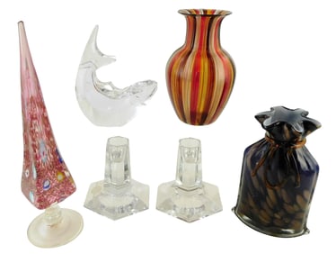 GLASS: Tiffany & Co., Venetian, etc., including: Pair of Tiffany crystal glass candlesticks, after a