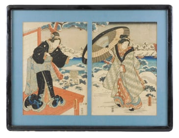 ASIAN: Utagawa Kunisada (Japanese, 1786 - 1864), two woodblock prints, from the series "Twilight