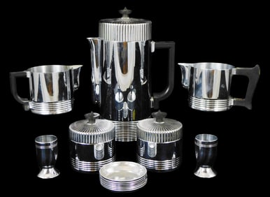 Chase Chrome Walter von Nessen "Continental" coffee making service, fourteen pieces, including:
