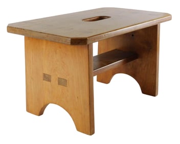 +Step-stool, cherry,1999, tenon construction with pickup hole, stamped “ELD 1999” for E.