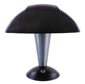 Walter Dorwin Teague Polaroid desk lamp, model 114, c. 1930s, black bakelite shade and base, silver