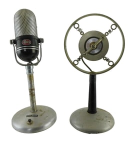 Two vintage broadcast/radio microphones, including: one Aiwa M-18 crystal microphone, c. 1960s,