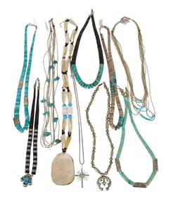 JEWELRY: Ten Southwest style necklaces, with tested silver findings and beaded elements, semi