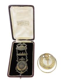 SILVER: Sterling U.S. Volunteer Life Saving Corps medal and silver Mappin sundial money clip, United