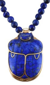 JEWELRY: 14K gold and lapis lazuli coronation scarab of the Pharaoh Tutankhamen, large reproduction