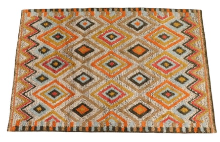 RUG: Moroccan style, 5' 6" x 8' 5", wool on cotton, geometric motif with repeating diamonds